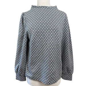 Talbots Top Size L Gray Polka Dot Long Sleeve Mock Neck